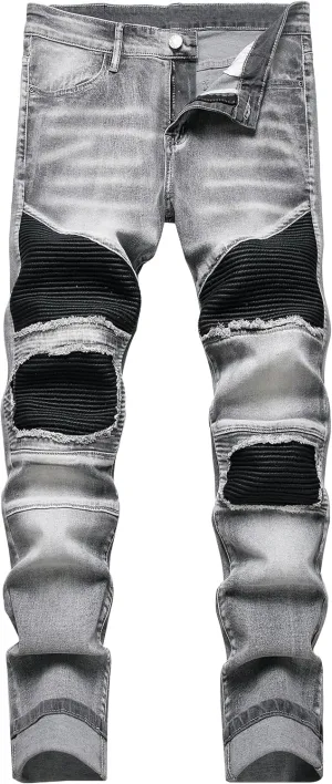 XIMXIMMTIAN Mens Slim Fit Jeans Stretch Ripped Biker Jeans for Men Fashion Straight Comfort Flex Waist Casual Denim Pants