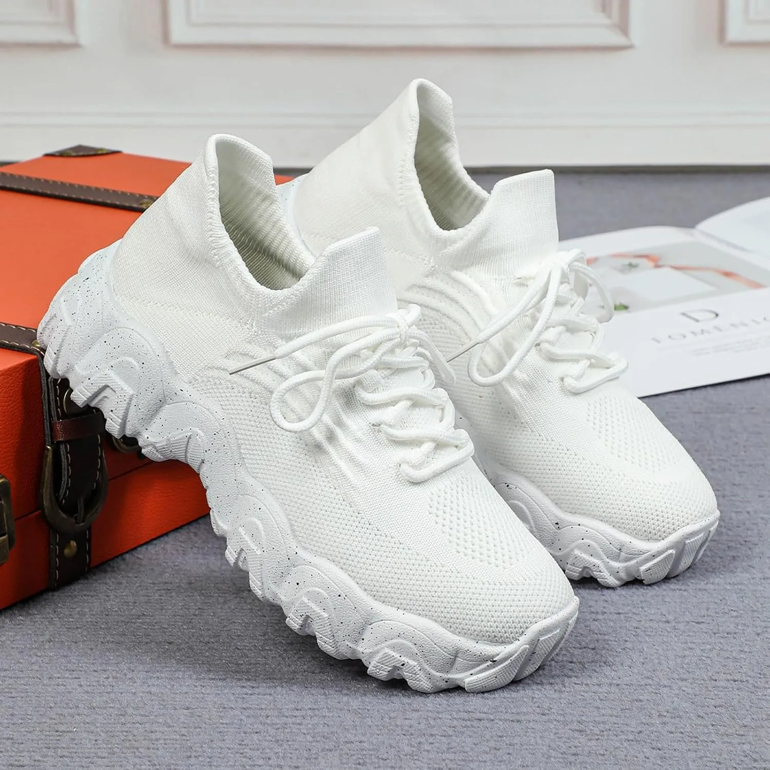 ZSpzx Platform Sneakers for Women Slip On Cushioned Footbed Knit Soft Padded Insole Arch Support Jogging Tennis Shoes Plantar Fasciitis Breathable Comfy Lightweight Daily Wear Shoe