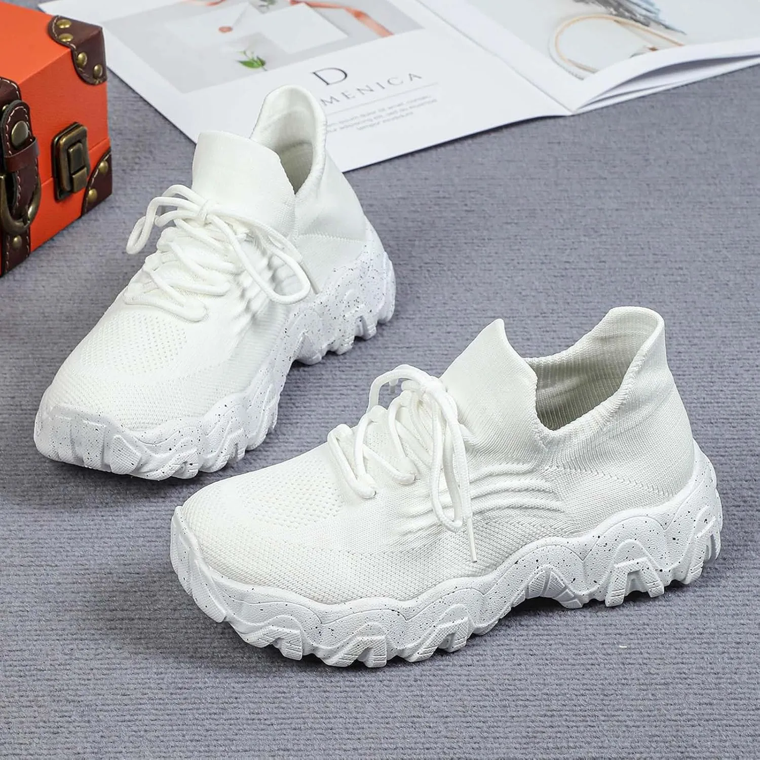 ZSpzx Platform Sneakers for Women Slip On Cushioned Footbed Knit Soft Padded Insole Arch Support Jogging Tennis Shoes Plantar Fasciitis Breathable Comfy Lightweight Daily Wear Shoe